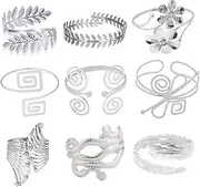 [JILIYUPA] 9Pcs Upper Arm Cuff Jewelry for Women Armband Cuff Bangle Bracelet Set Adjustable Open Armlet Coil Wrap Bracelet Costume Jewelry for Halloween Gold Silver Tone
