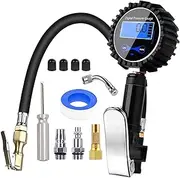 KEWAYO Digital Tire Inflator with Pressure Gauge, 200 PSI Heavy Duty Air Pressure Gauge with Rubber Hose Quick Connect Coupler and Compressor Accessories, for Car Truck Bicycle Motorcycle