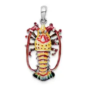 Sterling Silver De-Ani Rhodium-Plated Polished Enameled Florida Lobster Pendant