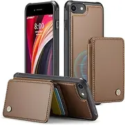 Dteck for iPhone SE (3rd 2nd Generation)/8/7 Back Cover Case 4.7" with Removable Magnetic Flip Wallet, 4 Card Slots, RFID Blocking, Snap Buttons Closure, PU Leather Lightweight Protective Case, Brown
