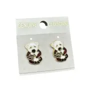 NWT Vintage Stud GENUINE Cloisonné Red Panda Bear Earrings Enamel Bamboo Classic