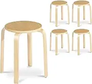 Costway 4 PCS Stackable Stools, Solid Wood Round Dining Stools with 150 kg Load Capacity, Versatile Backless Stools for Living Room, Dining Room