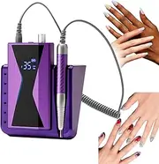 Electric Nail Drill, 85W Nail Drill Machine with Adjustable 0~40000 RPM, Tempered Glass Digital Display and 6000mAh Battery, Electric Nail File with 12h Usage Time and Low Noise Purple