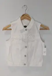 NEW Gap Kids Denim Vest White L 10 Girls Youth Kids Snap Front Pockets Frill