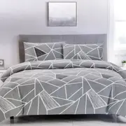 Artex Bentley Grey Quilt Cover Set Geometric Pattern Reversible Printed Microfiber Polyester (Single, Double, Queen, King)