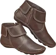 [Lausiuoe] Ankle Boots For Women No Heel Casual Dressy Elastic Booties Ladies Flat Western Wide Width Fashion Boot Pull-On