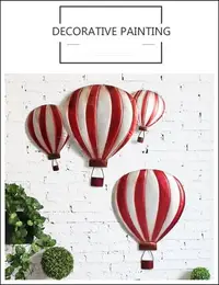在飛比找Yahoo!奇摩拍賣優惠-美式鄉村風 立體鐵件刷舊紅白色三顆熱氣球吊飾 工業風做舊仿古