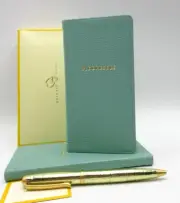 Address Book Pocket Size 3x6 Goatskin Leather Cover Graphic Image Robin's Egg