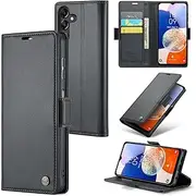 [ELEPIK] for Galaxy A14 5G/4G Case with Card Holder, Kickstand [3 Card Holder + 1 Cash Slot] [Durable PU Leather] Magnetic Wallet Phone Cover for Samsung Galaxy A14 5G/4G, Fashion Black