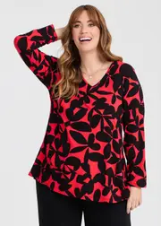 [TS] Taking Shape Natural Ade Abstract Floral Top Size 28 in Cranberry / Black, Viscose - Plus Size Women's Clothing Cranberry / Black