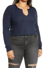 NWT Plus Size Women's Bp. Crop Waffle Knit Pullover Size 3X - Blue G313
