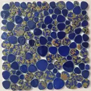blue and gold mosaic indoor or outdoor tiles pebble floral