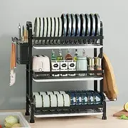 3 Tier Dish Rack, Dish Drying Rack with Drain Trays, with Utensil Holder, Cutting Board Holder, Drain Board Tray for Kitchen Counter Storage