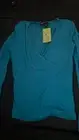forever 21 blue ribbed vneck womens long sleeved small top nwt juniors stretchy