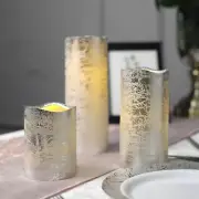 3 METALLIC SILVER 4" 6" 8" tall LED Pillar Candles Lights with Remote Control