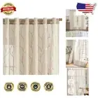 Light-Filtering Beige Sheer Linen Curtains with Embroidery - 84 Inch Length