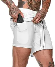 [CYF] Men’s 2 in 1 Running Shorts with Pockets Quick Dry Breathable Active Gym Workout Shorts