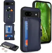 [Cavor] for Google Pixel 8a Wallet Case, Women Men Phone Case with Card Holder, Leather Zipper Pocket Card Slots - Blue