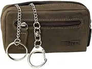 [orso Bruno original] Key Bag Large Brown Leather with Coin Compartment for Men and Women Genuine Leather Buffalo Key Case Key Case with Carabiner and Key Ring Black, Vintage Natural Dark Brown, M