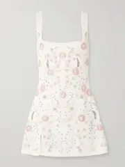[Clio Peppiatt] Clio Peppiatt - Meadow Embellished Beaded Stretch-tulle Mini Dress - Ivory - x large x large Ivory