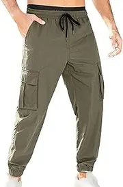 [Generic] Men's Slim Casual Joggers Pants Elastic Waist Drawstring Cargo Pants Tapered Sweatpants with Flap Pockets