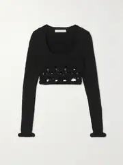 [Christopher Esber] Christopher Esber - Crochet-knit Cropped Top - Black - large large Black