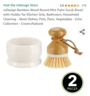 mDesign Bamboo Wood Round Mini Palm Scrub Brush with Holder for Kitchen Sink,...