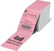 Package Mint Pink Fanfold Thermal Labels - 4x6 Inches Waterproof Shipping Labels - Perforated Postage Thermal Printable Labels for Rollo, Munbyn Printers (500 Sheets)