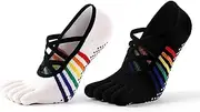 [Happy Toes] 2 Pairs Yoga Socks, Yoga Toe Socks for Women with Grip, Keep Feet Comfortable and Non Slip Full Toe Socks for Women Suits for Pilates Ballet Dance Barefoot