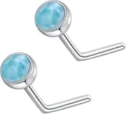 [BETHZA] 2Pcs Gemstone Nose Ring 925 Sterling Silver 3mm Turquoise Lapis Lazuli Larimar Black Onyx L Shaped Nose Stud Piercing Jewelry for Women
