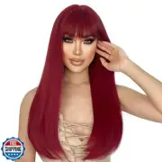 ENTRANCED STYLES Red Wigs for Women Long Straight Red Wig with Bangs Syntheti
