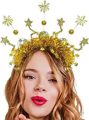 [Bsbkoj] Happy New Year Headband, Glittery New Year Headband with Silver and Golden Star Accents, Firework-Themed Sequin Headwear, Perfect for Festival and Costumes, Shiny Hair Accessory for Kids and Adu