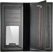 [9toa] Men's Business Leather Slim Wallet Long Clutch Bifold Credit Card Holder Purse (Black), Black, Type A, Genuine Leather Bi Fold Wallet