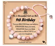 Natural Stone Love Bracelet Pink Zebra Weaving Wrap Bracelet With Card