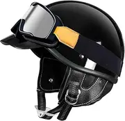 Vintage Motorbike Half Helmet Lightweight Half Shell Helmet with Goggles Open Helmet Removable Thermal Bib for Adult Men Women Street Racing Motorcycle DOT/ECE Approved