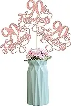 YCTHUNFISH 12 Pack 90th Birthday Cake Toppers Assembled Glitter Rose Gold 90 & Fabulous Birthday Table Flower Centerpiece Sticks for Cheers to 90 Years Old Birthday Theme Party Supplies