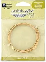Artistic Wire 16 Gauge Tarnish Resistant Brass Craft Jewelry Wrapping Wire, Gold Color, 10 ft