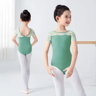 芭蕾舞緊身衣兒童女孩考試舞蹈服裝短袖刺繡設計