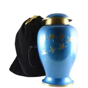 Flying Gold Geese Migration Blue with Gold Ring Unique Design Urn For Ashes