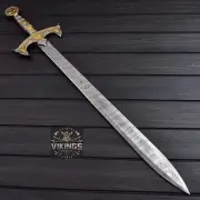 Hand Forged Damascus Steel Viking Sword Templar Knight Sword Battle Ready/Sheath