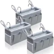 3-Piece Bedside Caddy Storage Organizer with Pockets for Bedrooms, Gray-3pcs
