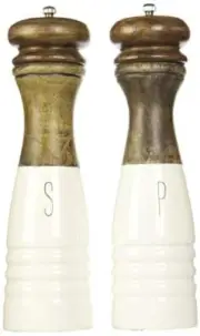 Farmhouse Wood and Enamel Mills Salt and Pepper Set, 10 1/2" x 3" dia, White,...
