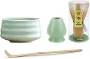 4PCS Matcha Set, Traditional Japanese Ceramic Bowl, Bamboo Whisk, Whisk Holder,Sifter, Bamboo Tray Bamboo Matcha Kit to Prepare a Traditional Cup of Japanese Matcha Tea