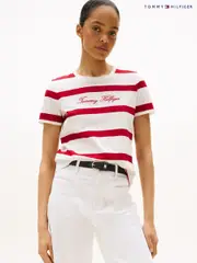 Tommy Hilfiger Red Cap Sleeve Slim Crew Neck T-Shirt (H53114) | $92