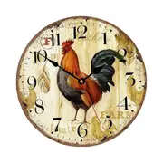 Kitchen Wall Clock 12 Inch Rustic Rooster Silent Non Ticking Wall Clock Quartz Battery Operated Round Wall Clock Photo Color