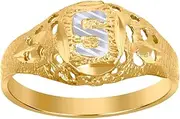 [JewelryWeb] Two tone Gold Teen-Teen Letter Name Personalized Monogram Initial S Band Ring 7.5x2.20mm Wide Size J 1/2