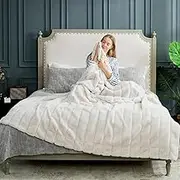 TARODEA Faux Fur Throw Blanket for Couch, Cozy Soft Plush Thick Summer Winter Blanket for Sofa Bedroom Living Room (Beige, 160x200 cm)