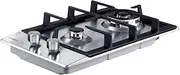 Devanti Gas Cooktop, 30cm 2 Burner Portable Stove Electric Cooktops Wok Burners Cooker Super Powerful Stoves Home Kitchen Appliances, Stainless Steel Tempered Glass Surface Knob Controls Sliver