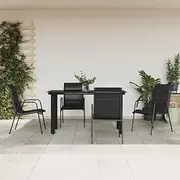 5 Piece Garden Dining Set Black Steel and Textilene, Garden Furniture Sets