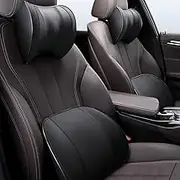 Lumbar Support and Car Neck Pillow for Office Chair and Car Seat, XICEN Softness Memory Foam Erognomic Seat Cushion with Adjustable Strap, Comfortable Ergonomic Design